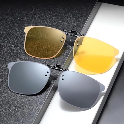 Clip on Flip up Polarized Lens For Prescription Glasses UV Protection Sunglasses (Clear lenses not Polarized) - color: Am05 Yellowsilver