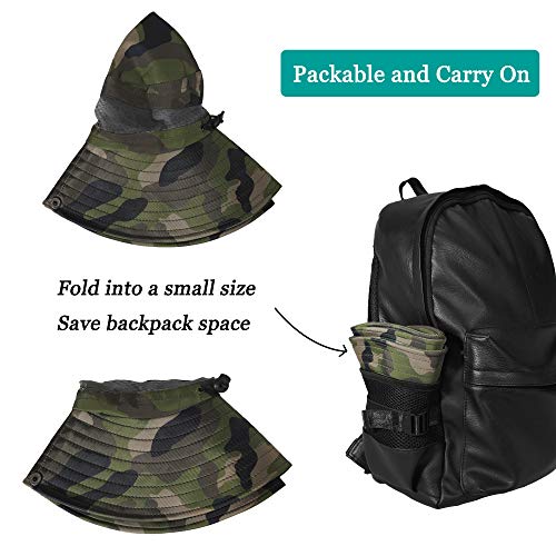 ZLYC Men Waterproof Camo Sun Hat Wide Brim Mesh Fishing Bucket Hat - color: Camo Dark Green