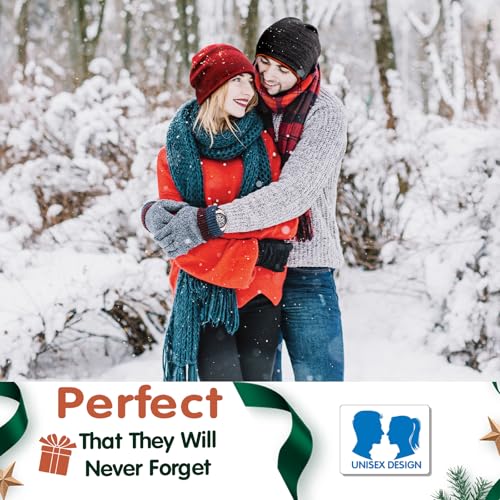 Lvaiz Winter Fleece Lined Beanie Hat for Men Women Reversible Skull Cap - color: Red+deep Blue