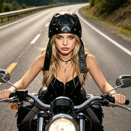 Biker Cap for Women Punk Motorcycle Skull Cap Adjustable Stylish Doo Rag Headwrap for Riding Outdoor Activities - color: Weapon