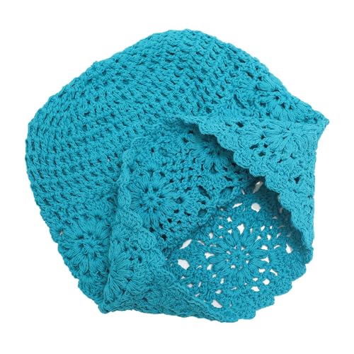 ZLYC Women Cotton Crochet Slouchy Beanie Hat Handmade Knit Summer Skull Cap - color: Solid Peacock Blue