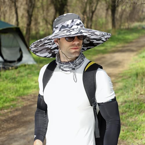 Wide Brim Sun Hat for Men Women UV Protection Bucket Fishing Hats - color: Black-white Camo