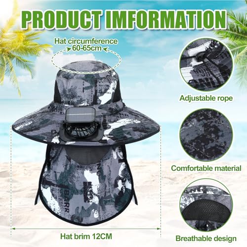 Berlune Solar Fan Hat Wide Brim with Neck Flap UPF 50+ - color: Camouflage