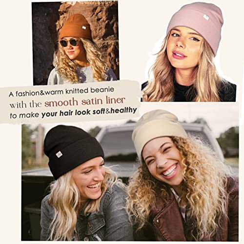 YANIBEST Satin Lined Beanie for Women, Reduce Frizz Winter Hats - color: Wine Red