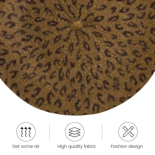 Classic Wool Beret Hats for Women Man - color: Standard-leopard Print Brown