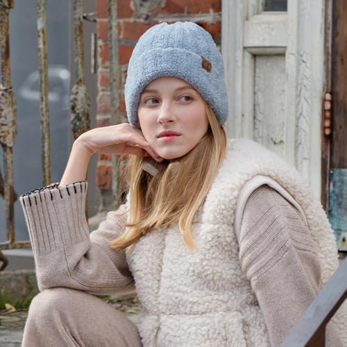 C.C Fuzzy Beanie for Women Unisex - Acrylic Stretchable Soft Warm Knit Winter Skully Hat - color: Acrylic-winter Mint