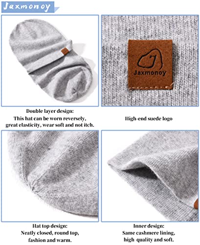 jaxmonoy Slouchy Knit Beanies Winter Hats for Women Men Soft Warm Reversible Slouch Cuffed Skull Knitted Beanie Cap - color: Light Grey