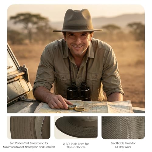 Henschel Hats Safari Breezer Hat - Wide-Brim Sun Hat for Men with Mesh Composition - color: Olive, size: Large