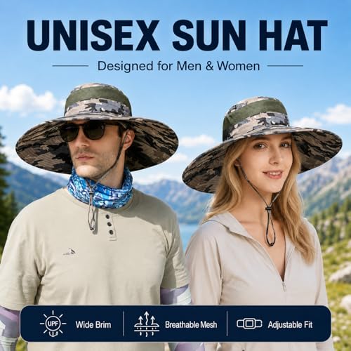 HUAMULAN Men Women 6" Wide Brim Sun Protection Hat Summer Fishing Hats - color: B5-camouflage-5