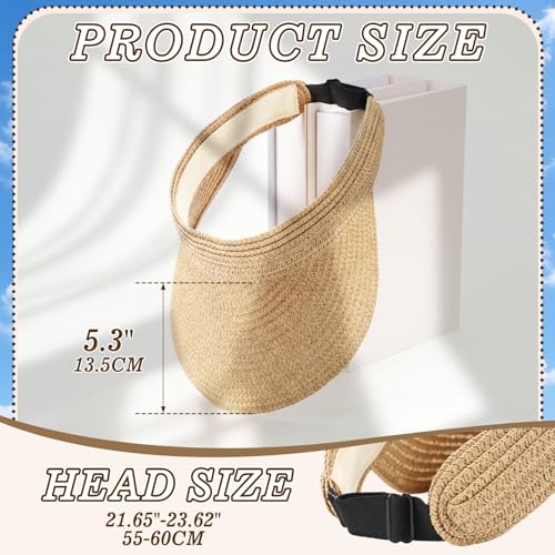 Shyyween 3 Pcs Sun Visor Hats for Summer Women Beach Hats Large Brim UV Protection Ponytail Golf Cap Sport Adjustable Visor (Classic,Bamboo Fiber,Black,White,Brown)