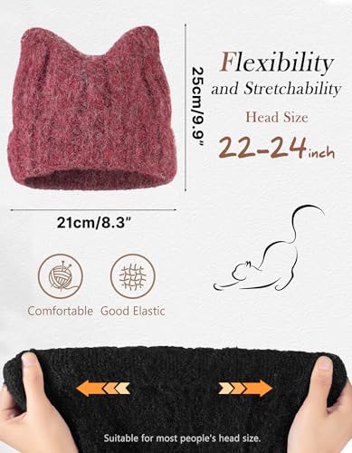 fauson Winter Hats for Women - Knitted Thermal Beanie for Women Skull Cap Womens Winter Hat Valentines Day Gifts for Her - color: Red