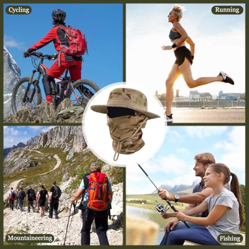 Camo Boonie Sun Hat with Balaclava Face Mask Outdoor Fishing Hat - color: Camo Desert