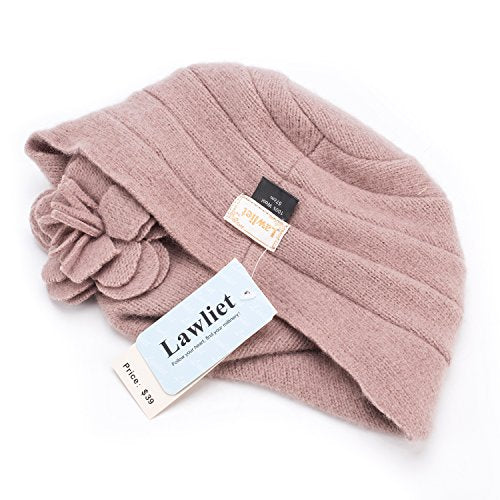 Lawliet Solid Color 1920s Womens 100% Wool Flower Winter Bucket Cap Beret Hat A376