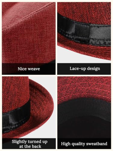 BABEYOND Men's 1920s Short Brim Trilby Fedora Hat - color: A-red