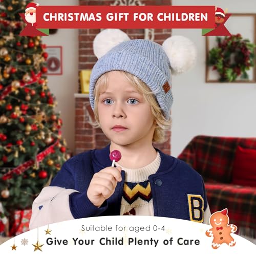 FZ FANTASTIC ZONE Toddler Kids Winter Hat Beanie Pompom Warm Fleece Baby Hats 0-6 12 Months 1 2 3 4 Year Old Girls Boys Gifts - color: Blue