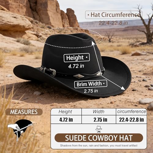 Unisex Cowboy Hat for Men and Women, Classic Denim Hat with Wide Brim, Adjustable Band, Perfect for Western Theme Parties - color: Black