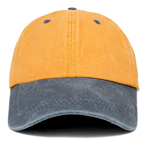 Trendy Apparel Shop Low Profile Unstructured Pigment Dyed Two Tone Baseball Cap - color: Mustard Navy