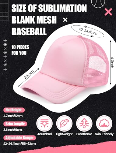Tarpop 10 Pcs Sublimation Blank Trucker Hats Bulk - color: Pink