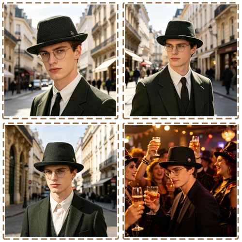 XGOPTS Unisex Summer Mesh Straw Porkpie Hat Trilby Jazz Fedora Panama Hats - color: Green