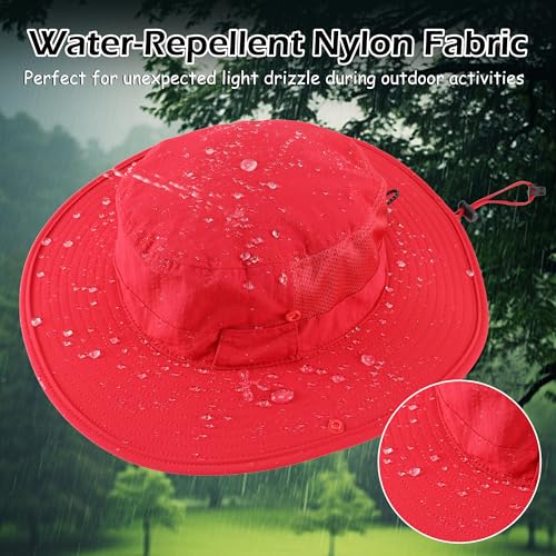 Connectyle Men's Sun Hat UPF 50+ Wide Brim Bucket Hats for Fishing Hiking Gardening Adjustable Boonie Hat Outdoor Safari Hats - color: Red
