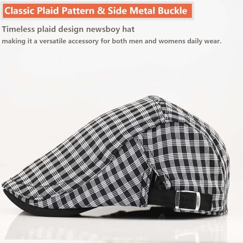 Women's Berets: Black Houndstooth Red Beret Hats for Women Fall Winter Fashion Outfit - color: Advance-plaid-black