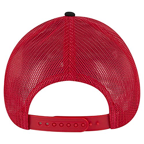 Ashen Fane 6 Panel Blend Twill Structured Low Profile Mesh Back Snapback Trucker Hat - color: Blk/Blk/Red
