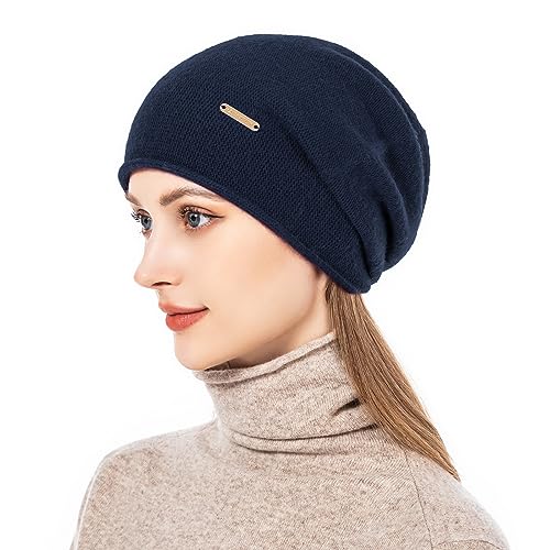 Knit Slouchy Beanie Hats for Women Cashmere Ski Cap Knitted Wool Soft Warm Winter Hat - color: A18-navy Blue