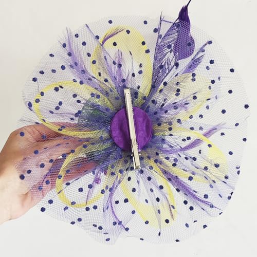 WLBON Fascinators Hat 20s 50s Headband Hair Clips Flower Feather Headpiece Headwear Women Halloween Carnival Cocktail Wedding Church Cosplay Dress Up Birthday Tea Party Accessories Green Yellow Purple - color: Green Yellow Purple