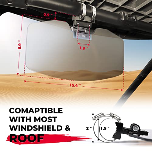 KEMIMOTO Anti-Glare UTV Sun Visor Fit 1.5-2" Roll Bars UTV Sun Shade Fit for Windshield Compatible with Polaris RZR 1000 XP Ranger General Can am Defender X3 Pioneer - size: 15.4 x 6.9 inches