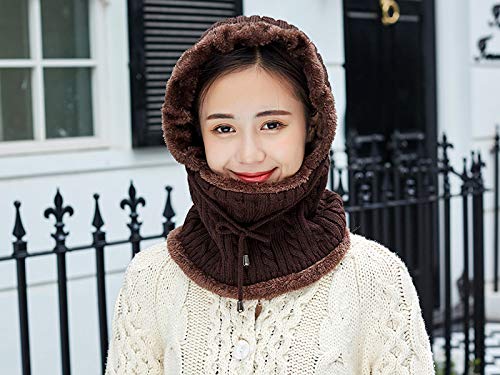HUAMULAN Women Winter Knit Balaclava Fleece Lined Hooded Beanie Hats - color: Coffee, size: Medium