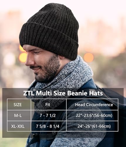 ZTL M/L/XL/XXL Merino Wool Beanie for Men Women, Fleece Lined Large Winter Hat, Big Knitted Cuffed Beanie Ski Skull Cap - color: Charcoal Grey, size: X-Large-XX-Large