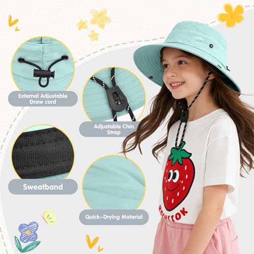 ZOORON Kids UPF 50+ Sun Hat for Boys Girls Wide Brim Lightweight Bucket Hat for Hiking Beach Safari, Quick Dry Adjustable - color: 1pack-light Blue