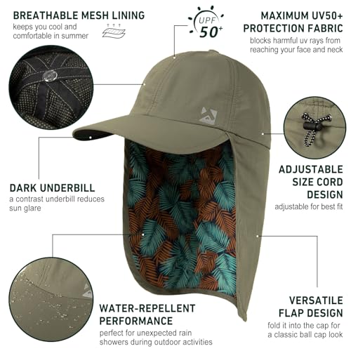 TOP-EX L/XL/XXL UV50+ Waterproof Neck Flap Baseball Sun Cap - color: Army Palm, size: Medium-Large