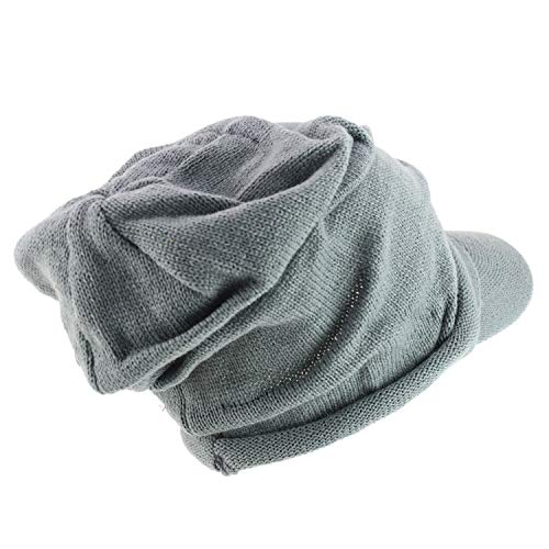 Armycrew Deep Crown Wrinkled Knit Slouch Rasta Beanie Visor - color: Light Grey