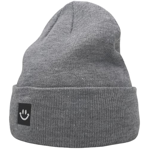 55cube Unisex Winter Beanie Hats Warm Thick Knit Cuffed Skullcaps - color: Solid Grey