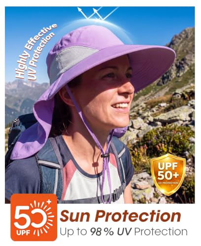 Home Prefer Outdoor UPF50+ Sun Hat Wide Brim Mesh Fishing Hat with Neck Flap - color: Purple