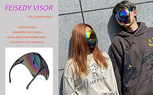 FEISEDY Full Face Shield Sunglasses – Anti-Fog UV400 Mirror Visor - color: 003 Black Red Rainbow Mirror