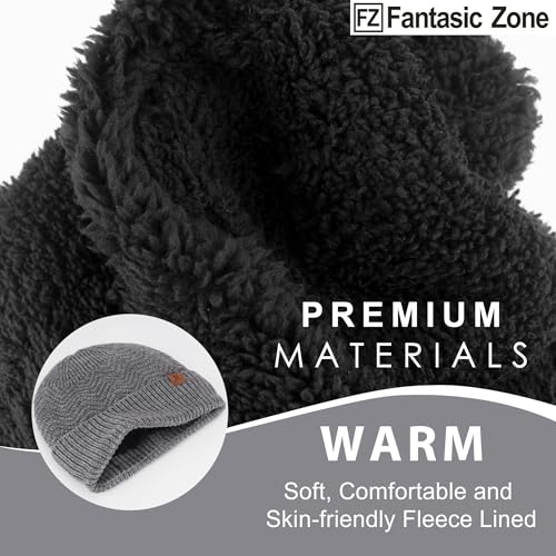 FZ FANTASTIC ZONE Winter Beanie Hats for Men Warm Knit Snow Ski Hat Skull Cap with Thick Fleece Lined Mens Gifts - color: Grey