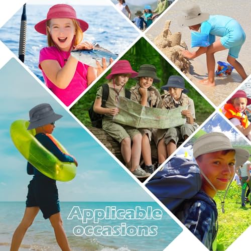 Century Star Outdoor Kids Sun Hat UPF 50+ Quick Dry Adjustable Bucket Hat Windproof Waterproof Beach Fishing Safari Hat - color: 2pcs Rose Red & Lake Blue