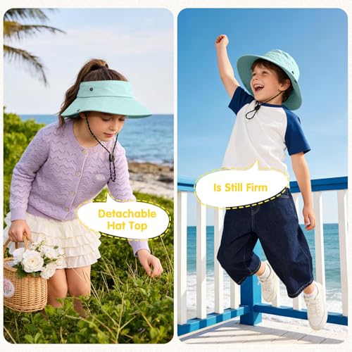 ZOORON Kids UPF 50+ Sun Hat for Boys Girls Wide Brim Lightweight Bucket Hat for Hiking Beach Safari, Quick Dry Adjustable - color: 1pack-light Blue