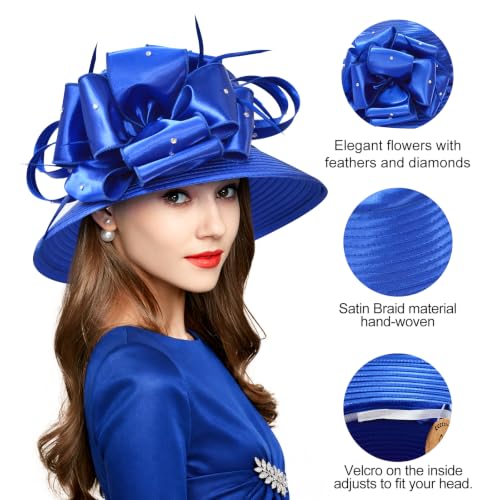 2026 Bucket Hats for Women Ladies Girls, Autumn Winter Fascinator Hat for Derby Kentucky Church Bridal UV Protection - color: A-4585royal Blue
