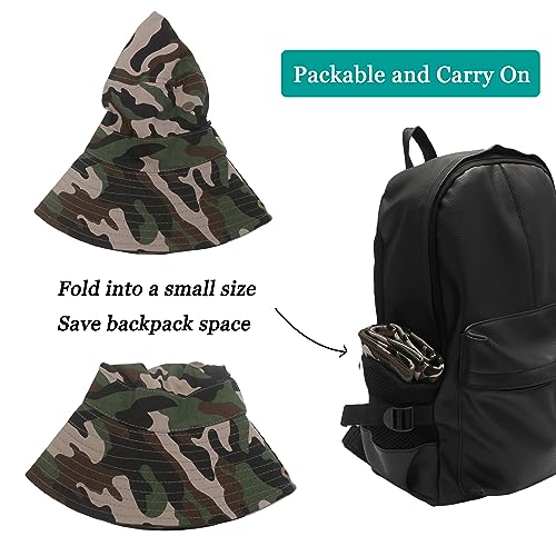 ZLYC Men Waterproof Camo Sun Hat Wide Brim Mesh Fishing Bucket Hat - color: 8cm Brim Camo Army Green