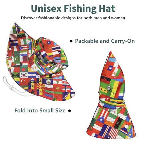 Funny Sun Hat for Men Women Wide Brim Bucket Hat Hiking Boonie Hat Summer Beach Fishing Caps - color: Worlds Flag