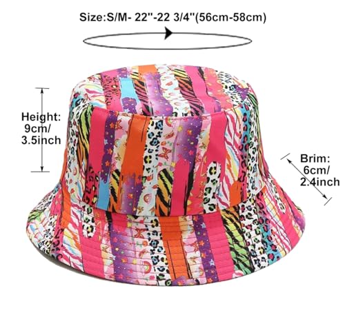 Quanhaigou Bucket Hat for Men Women,Packable Reversible Printed Sun Hats,Fisherman Outdoor Summer Travel Hiking Beach Caps - color: Colorful Striped