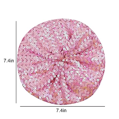 JUMISEE Sparkly Sequin Berets for Women Girls Fashion Beanie Hat Costume Accessories for Festival Party Dance - color: Pink