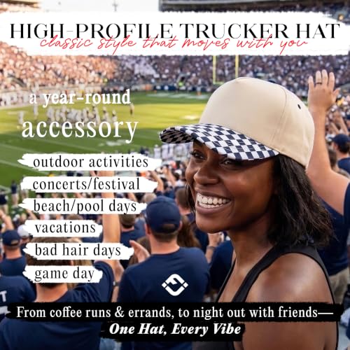 Funky Junque Trucker Snapback Hat - color: Checker Print - Navy/Beige