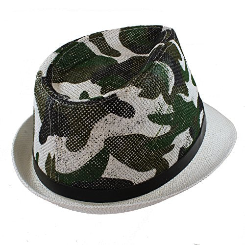 Gelante Summer Fedora Panama Straw Hats with Black Band - color: White Camo, size: Large-X-Large