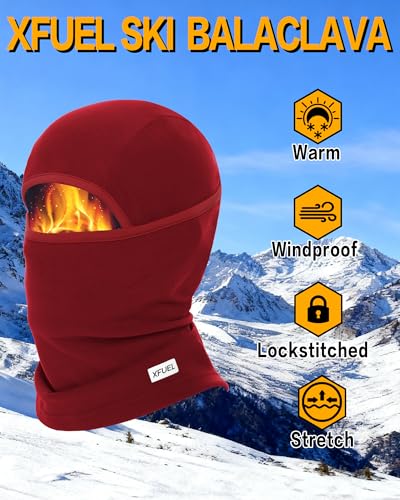 Winter Balaclava Ski Mask Warm and Fleece Full Face Cover for Men Women Cold Weather Skiing Motorcycle Neck Warmer - color: Red