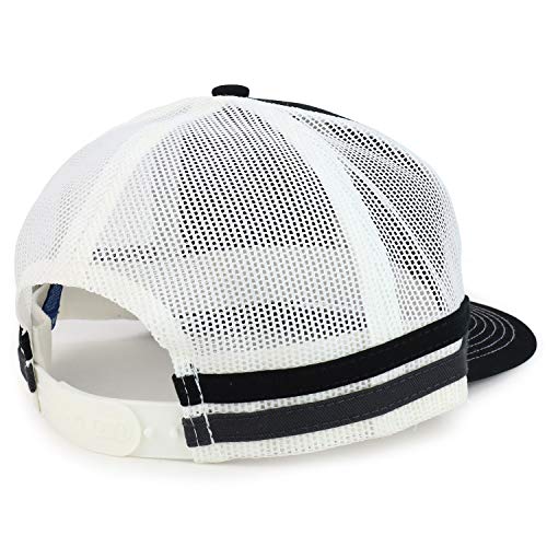 Trendy Apparel Shop Two Striped Flatbill Snapback Trucker Mesh Cap - color: Black Grey Steel
