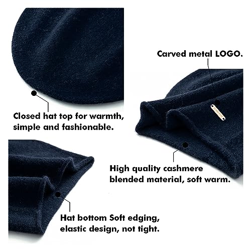 Knit Slouchy Beanie Hats for Women Cashmere Ski Cap Knitted Wool Soft Warm Winter Hat - color: A18-navy Blue
